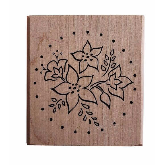 Floral Circle Rubber Stamp On Wood Block By DeNami Design - Picture 1 of 4
